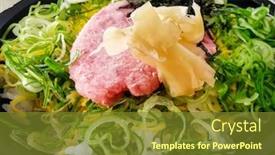  Presentation with japanese food - Audience pleasing presentation theme consisting of japanese-food-mix-sashimi-chirashi backdrop and a tawny brown colored foreground