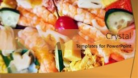 Presentation with japanese food - Beautiful slide set featuring japanese-food-mix-sashimi-chirashi backdrop and a gold colored foreground