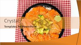  Presentation with japanese food - Theme with japanese food mix sashimi chirashi rice bowl background and a gold colored foreground