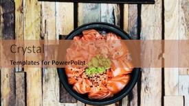  Presentation with japanese food - PPT theme featuring japanese food mix sashimi chirashi rice bowl background and a coral colored foreground