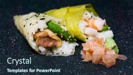  Presentation with japanese food - Beautiful slide set featuring japanese-food-salmon-and-shrimp backdrop and a wine colored foreground