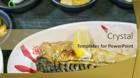  Presentation with japanese style - Beautiful slides featuring japanese food style saba teriyaki grilled backdrop and a soft green colored foreground