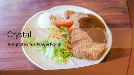  Presentation with japanese style - Audience pleasing PPT theme consisting of japanese food style teriyaki chicken with rice backdrop and a coral colored foreground