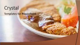  Presentation with japanese style - Audience pleasing theme consisting of japanese food style teriyaki chicken with rice backdrop and a coral colored foreground