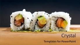  Presentation with japanese food - Cool new PPT theme with japanese food sushi roll maki backdrop and a gold colored foreground