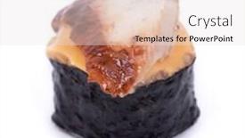  Presentation with japanese food - Beautiful presentation design featuring japanese-food-sushi-roll backdrop and a sky blue colored foreground