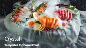  Presentation with foods - Cool new slides with japanese foods sashimi raw sliced backdrop and a dark gray colored foreground