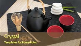  Presentation with bamboo cups - Beautiful presentation theme featuring japanese genmaicha fujiyama tea ceremony backdrop and a tawny brown colored foreground