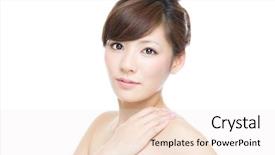  Presentation with japanese - PPT theme featuring japanese girl - beautiful asian woman on white background and a sky blue colored foreground