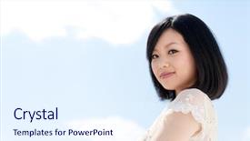  Presentation with coral reefs blue water beautiful sky - Presentation theme with japanese girl - beautiful young woman outdoors background and a sky blue colored foreground