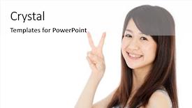 Presentation with victory - PPT theme featuring japanese girl - beautiful young woman showing victory background and a white colored foreground