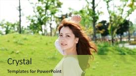  Presentation with young grey maine coon cat - Colorful slides enhanced with japanese girl - beautiful young woman backdrop and a yellow colored foreground