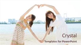  Presentation with shells beach summer holiday - Amazing PPT theme having japanese girl - beautiful young women on beach backdrop and a lemonade colored foreground