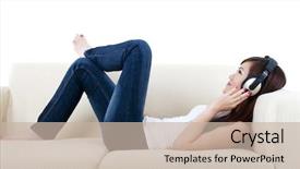  Presentation with sensuality woman black angel relaxing - Slide deck consisting of japanese girl - listening to music young woman background and a mint green colored foreground