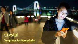  Presentation with text message - PPT theme featuring japanese girl - woman sending text message background and a tawny brown colored foreground