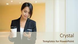  Presentation with coding coffee - Cool new presentation theme with japanese girl - young businesswoman holding a coffee backdrop and a lemonade colored foreground