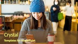  Presentation with young - Beautiful theme featuring japanese girl - young woman hold with cellphone backdrop and a  colored foreground