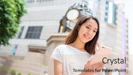  Presentation with mobile use - Slide deck with japanese girl - young woman use of mobile background and a lemonade colored foreground