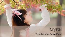  Presentation with sustainable fashion - Beautiful PPT theme featuring japanese girl in lolita cosplay backdrop and a coral colored foreground
