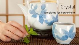  Presentation with japanese green tea - Presentation theme featuring boats in milna on brac island in croatia background and a gray colored foreground