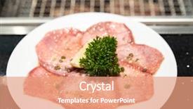  Presentation with japanese korean yakiniku barbecue style - PPT theme having japanese grilled premium beef tongue background and a coral colored foreground