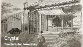  Presentation with old house - PPT theme with japanese guard house old illustration background and a gray colored foreground