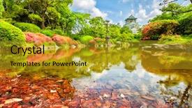  Presentation with japan castle - PPT layouts consisting of japanese history - view on osaka castle background and a gold colored foreground