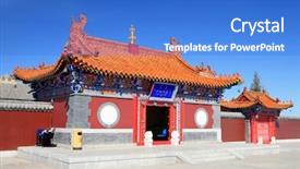  Presentation with blue sky - Beautiful slides featuring japanese house - blue sky temple backdrop and a cobalt blue colored foreground