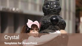  Presentation with japanese anime - Slides having japanese hugging cat statue background and a violet colored foreground