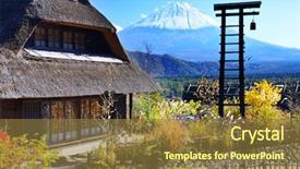  Presentation with traditional japan - Colorful presentation theme enhanced with japanese huts near mt fuji backdrop and a tawny brown colored foreground