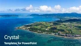  Presentation with plain blue clear sky - Slides consisting of japanese islands - clear blue sky and sea background and a ocean colored foreground