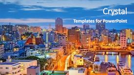  Presentation with japan - Audience pleasing PPT theme consisting of japanese islands - naha okinawa japan downtown skyline backdrop and a teal colored foreground