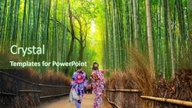  Presentation with kimono - Audience pleasing slide deck consisting of japanese kimono - bamboo forest of arashiyama near backdrop and a tawny brown colored foreground