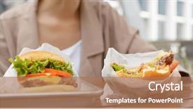  Presentation with coffee shop - Slides having japanese korean restaurant - woman eat with burger background and a coral colored foreground