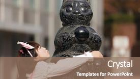  Presentation with japanese - Slide set featuring japanese lolita hugging cat statue background and a coral colored foreground