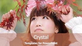  Presentation with fall season - PPT theme featuring japanese lolita portrait in fall background and a red colored foreground