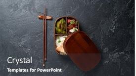  Presentation with lunch box - Audience pleasing PPT theme consisting of japanese-lunch-bento-box-take backdrop and a dark gray colored foreground