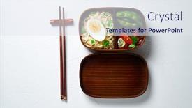  Presentation with lunch box - Slide set featuring japanese-lunch-bento-box-take background and a sky blue colored foreground
