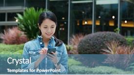  Presentation with outdoor mall - Cool new slide deck with japanese mall - woman search on cellphone backdrop and a teal colored foreground