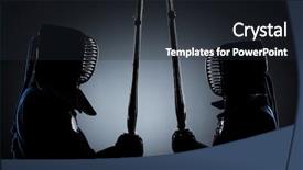  Presentation with sword - Beautiful PPT theme featuring japanese martial art of sword backdrop and a wine colored foreground