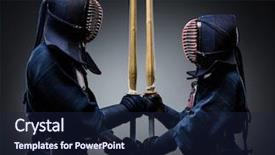  Presentation with sword - Presentation having japanese martial art of sword background and a navy blue colored foreground