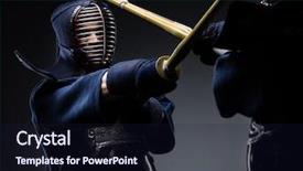  Presentation with sword - PPT theme having japanese martial art of sword background and a wine colored foreground