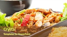 Presentation with thai dessert - PPT theme consisting of japanese meal - rice with chicken background and a tawny brown colored foreground