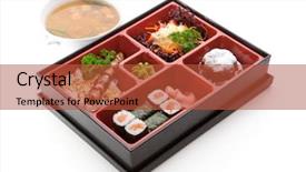  Presentation with set of sushi salmon - Slide deck with dessert garnished with miso soup background and a red colored foreground