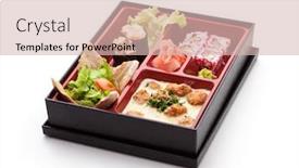  Presentation with japanese - Colorful theme enhanced with japanese-meal-in-a-box backdrop and a soft green colored foreground