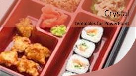  Presentation with fried chicken - PPT layouts featuring japanese-meal-in-a-box background and a red colored foreground