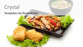  Presentation with thai dessert - Amazing slide deck having japanese meal - rice with chicken meat dessert thai pancake with pear and miso soup backdrop and a white colored foreground