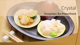  Presentation with soy sauce - Slide deck featuring japanese-moon-scallop-dish-sashimi background and a lemonade colored foreground