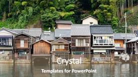  Presentation with kyoto - Presentation design consisting of japanese old town ine-cho in kyoto of japan background and a coral colored foreground