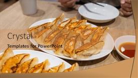  Presentation with dumpling - Presentation theme having japanese-pan-fried-dumpling background and a gold colored foreground